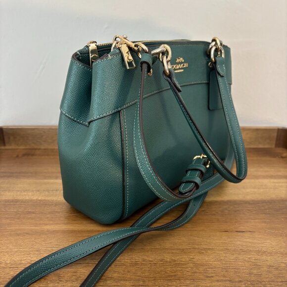 Coach Mini Brooke Dark Green Crossgrain Leather Carryall - Picture 2 of 15